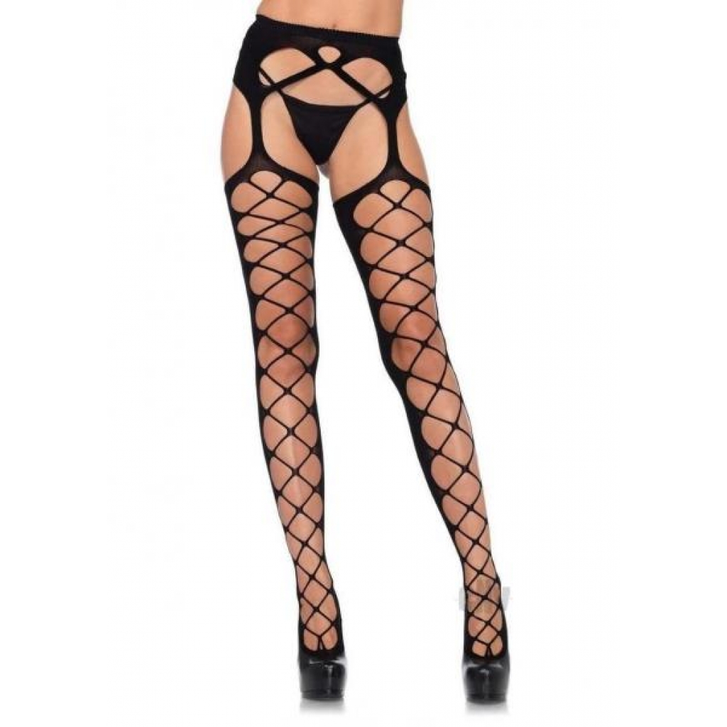 Diamond Net Stocking W/garterbelt - Classic Elegance