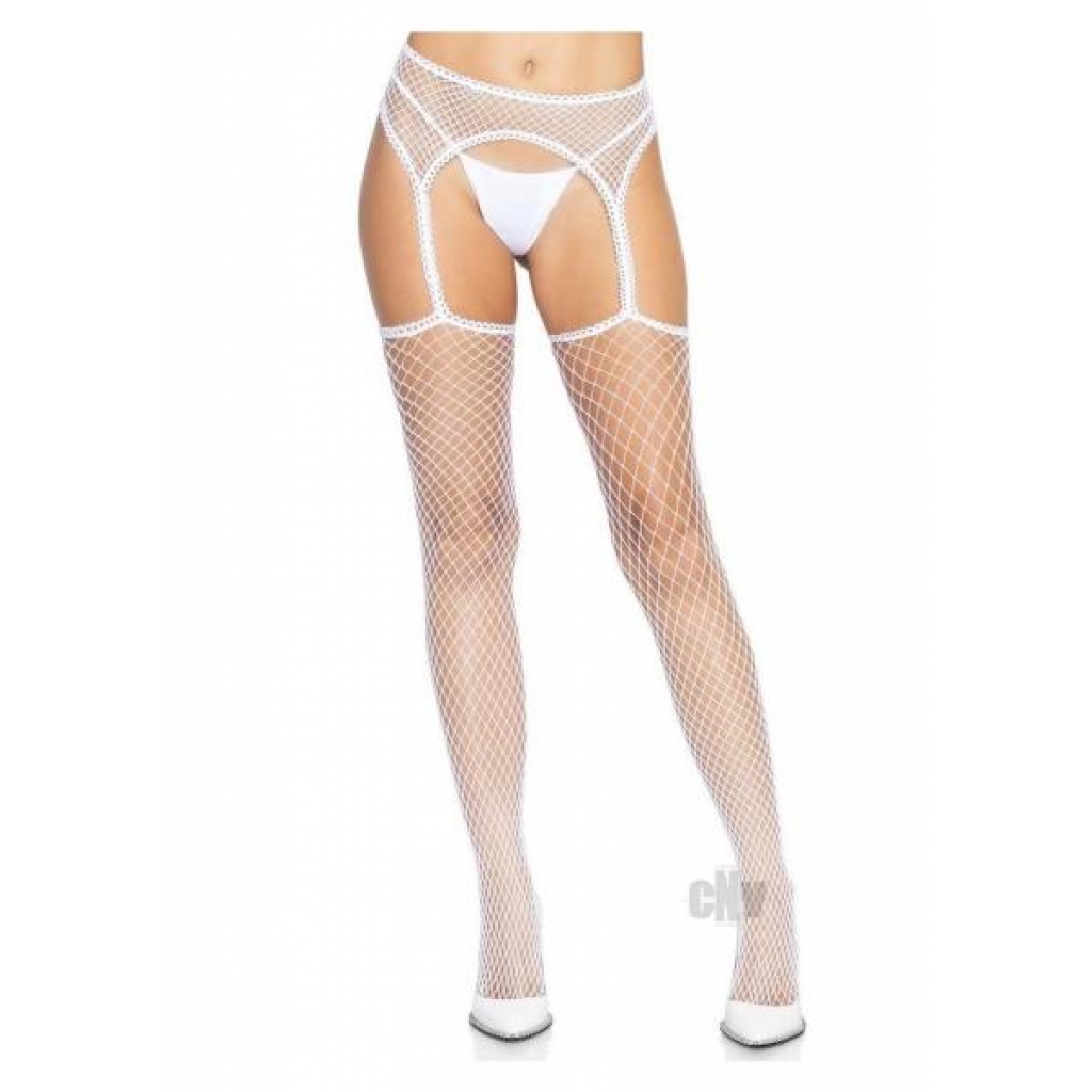 Industrial Net Stockings with Scalloped Trim and Garter Belt