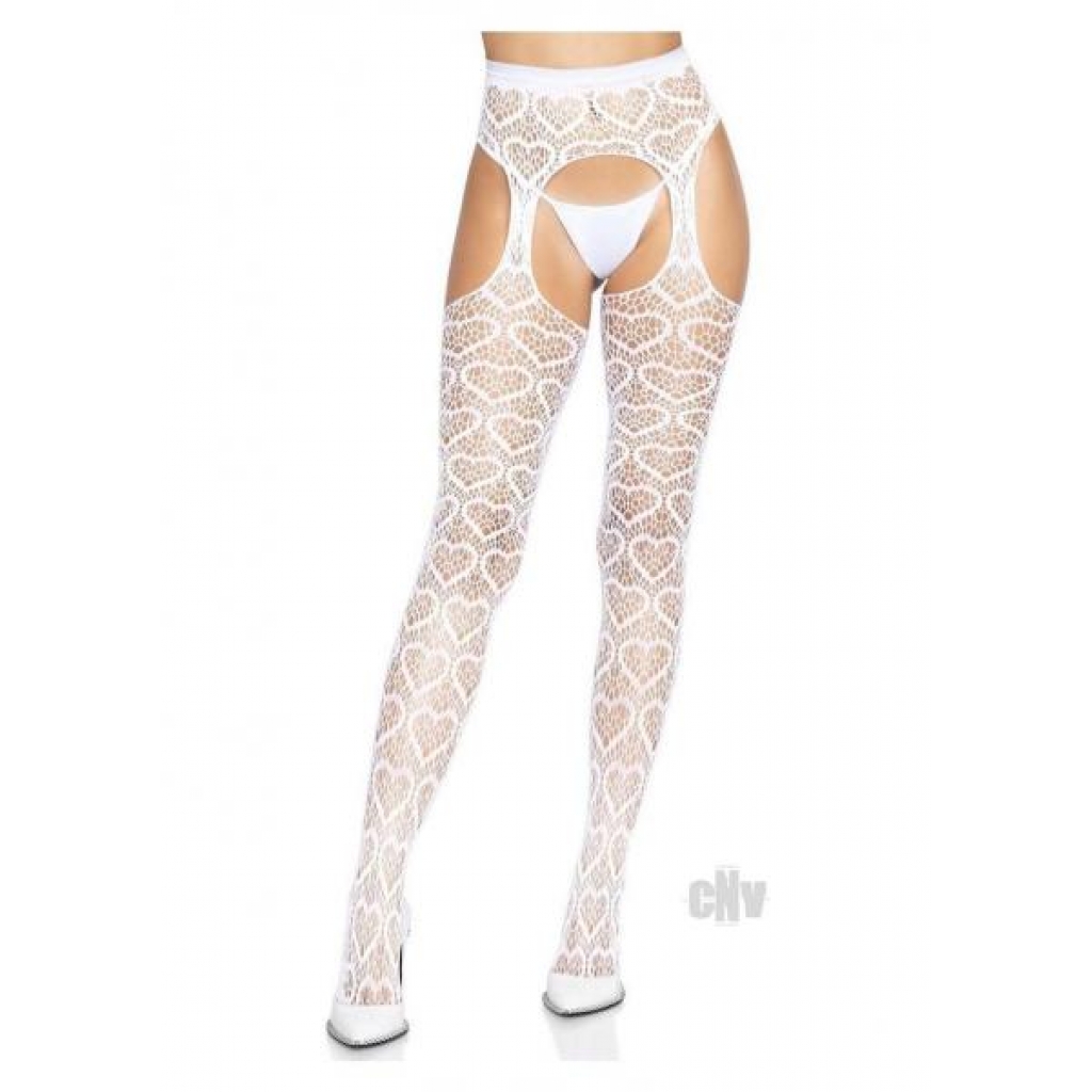 Heart Net Suspender Hose - O/S White