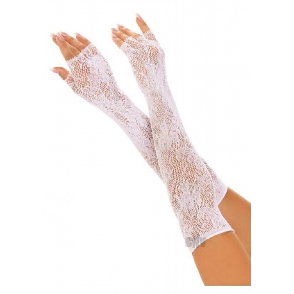 Seamless Opera Floral Fingerless Gloves - White O/S