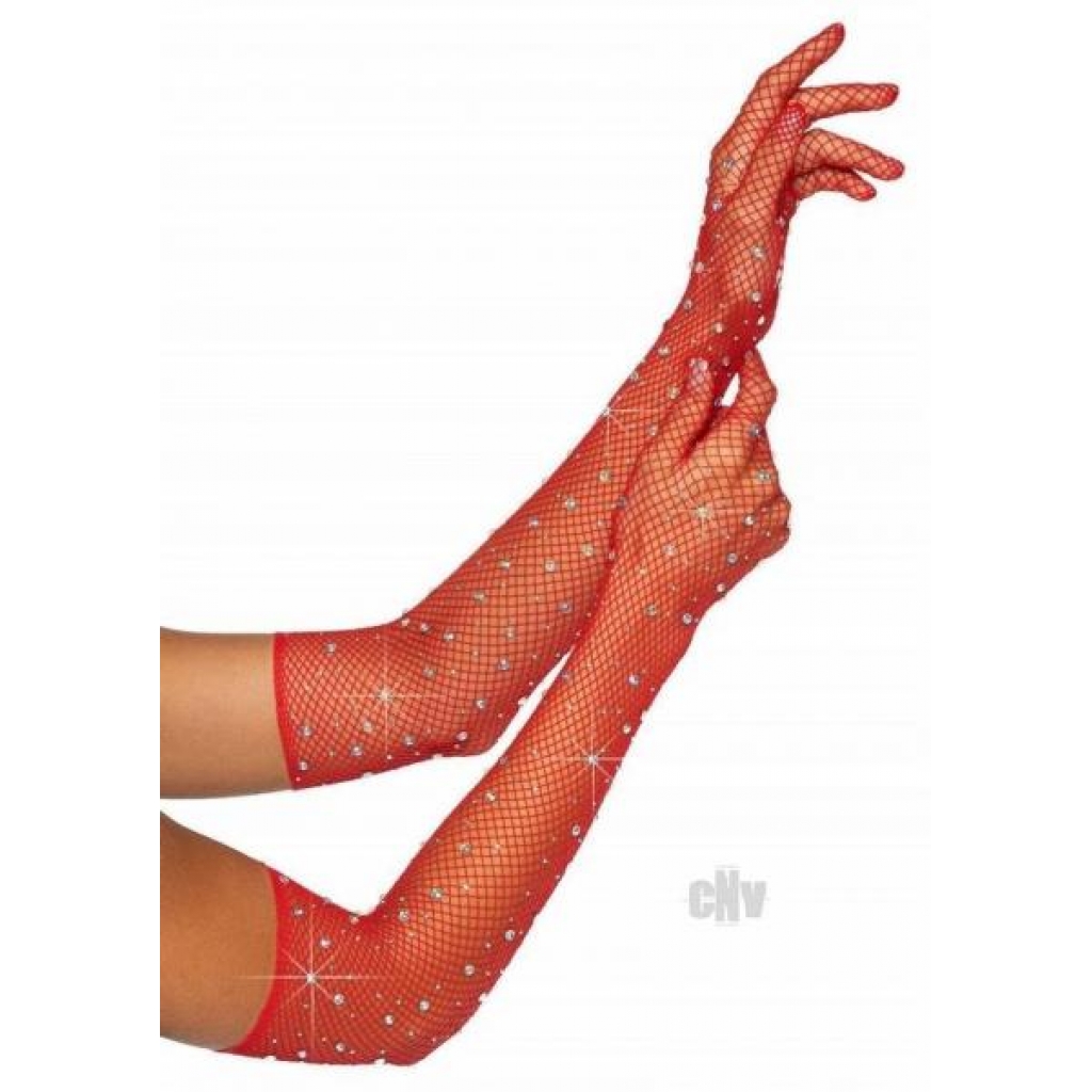 Rhinestone Fishnet Opera Gloves Os Red - Leg Avenue Inc.