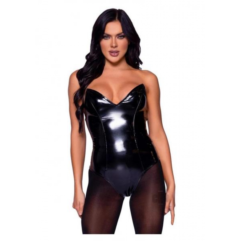 Vinyl Boned Bodysuit - Small Black