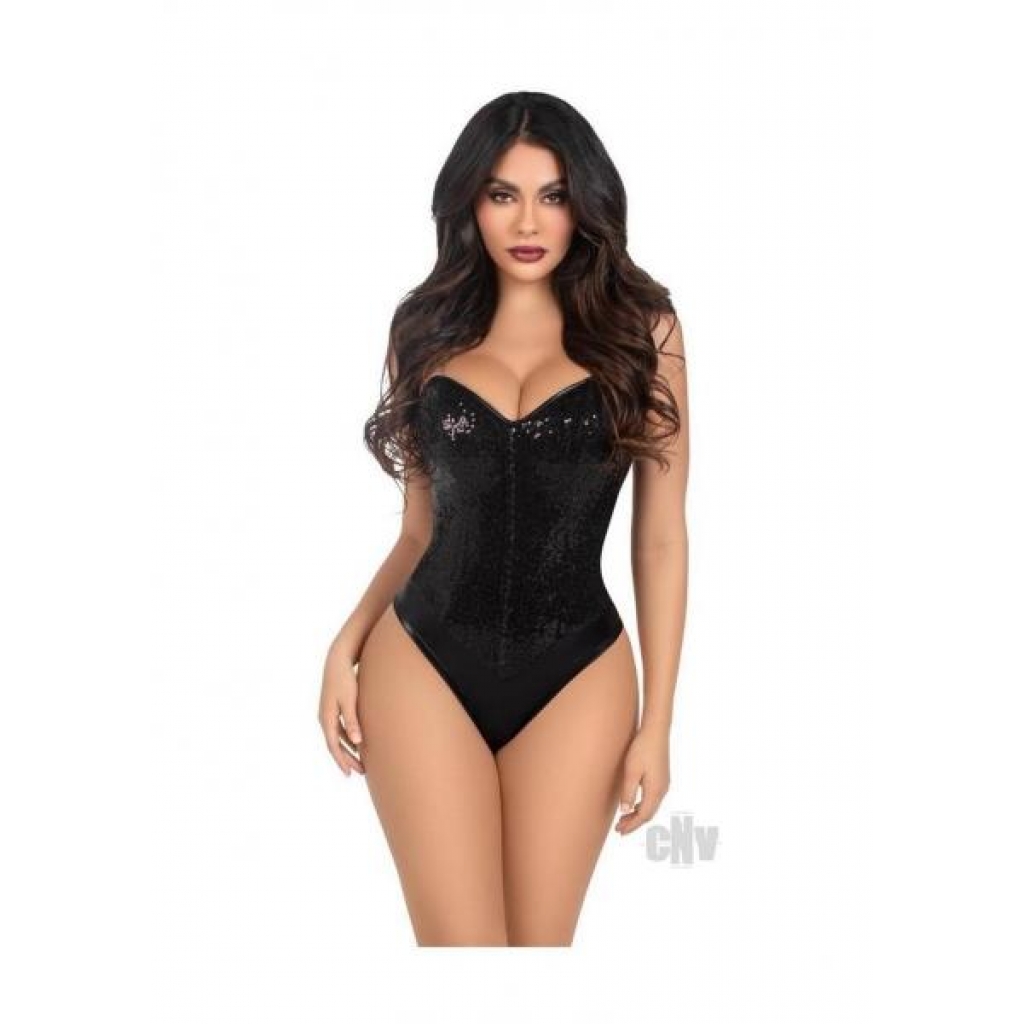 Sequin Bone Snap Bodysuit Strap Sm Blk - Leg Avenue Inc.