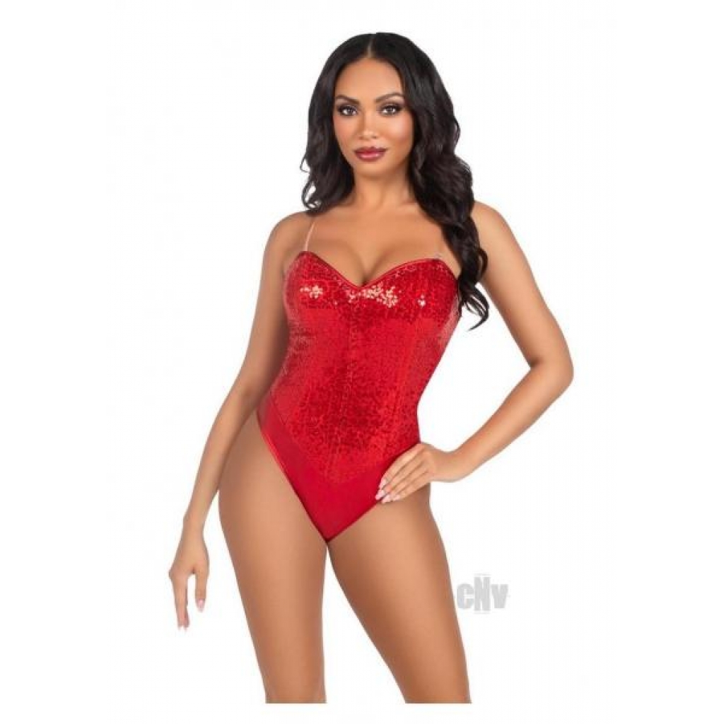 Sequin Bone Snap Bodysuit Strap Large Red