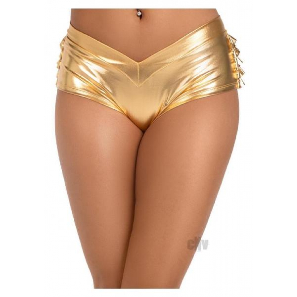 Lame Ruffle Back Shorts - Gold Large