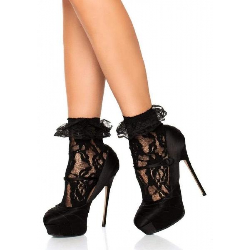 Lace Anklet With Ruffles Os Blk - Leg Avenue Inc.