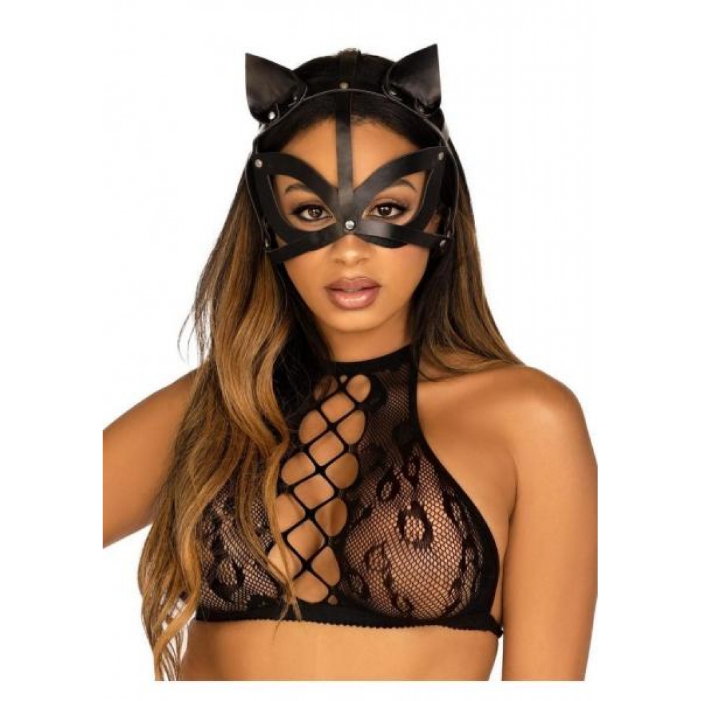 Vegan Leather Studded Cat Mask