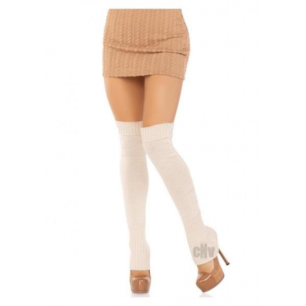 Extra Long Rib Knit Leg Warmers - Ivory