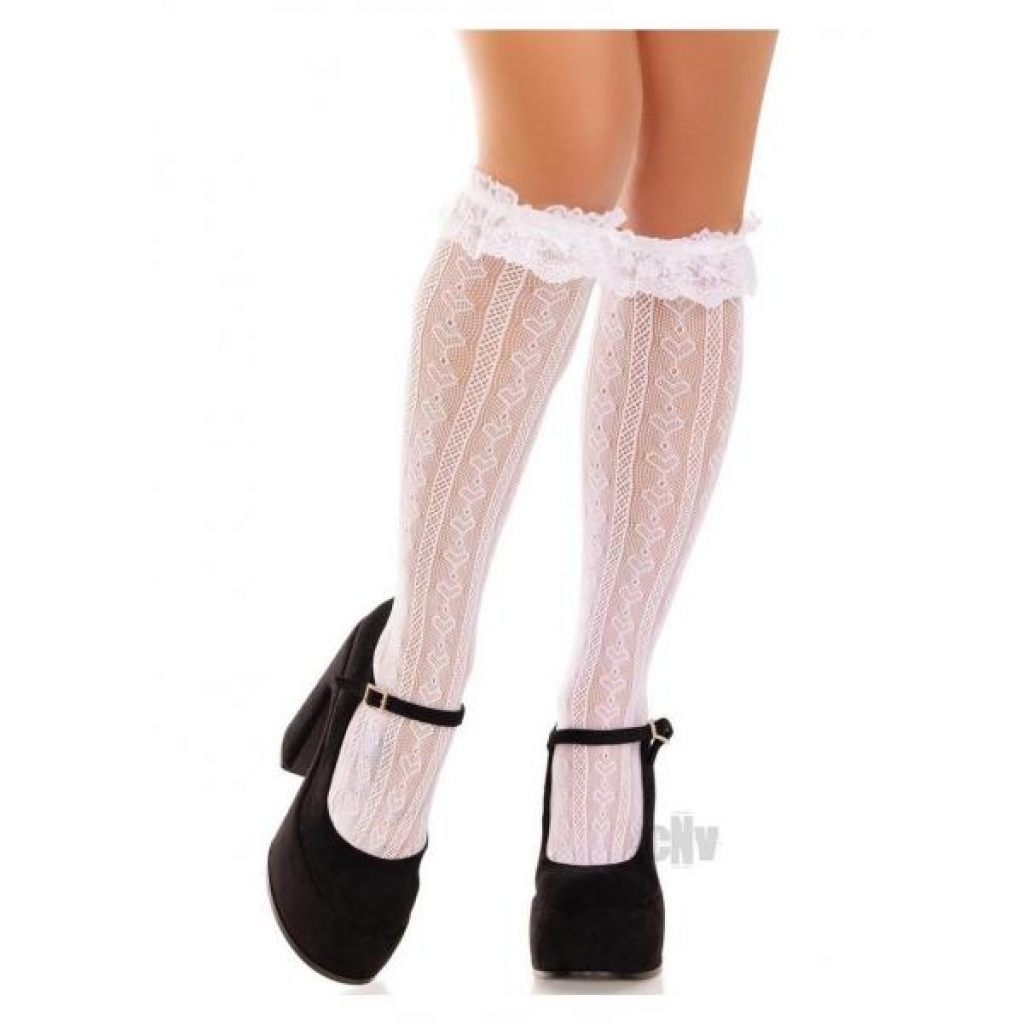 Sweetheart Knit Knee High Ruffle Os Wht - Leg Avenue Inc.