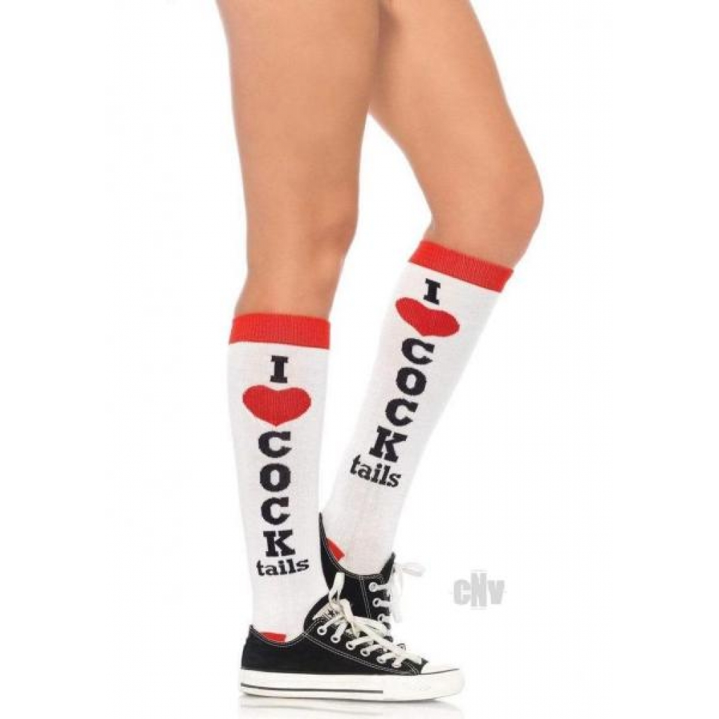 Cocktails Knee Socks - White/Red - Stylish Fun for Any Occasion