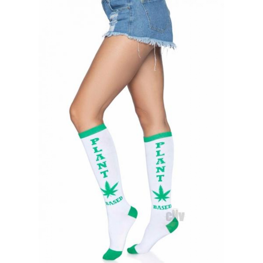 Plant Based Knee Highs Os White/green - Leg Avenue Inc.