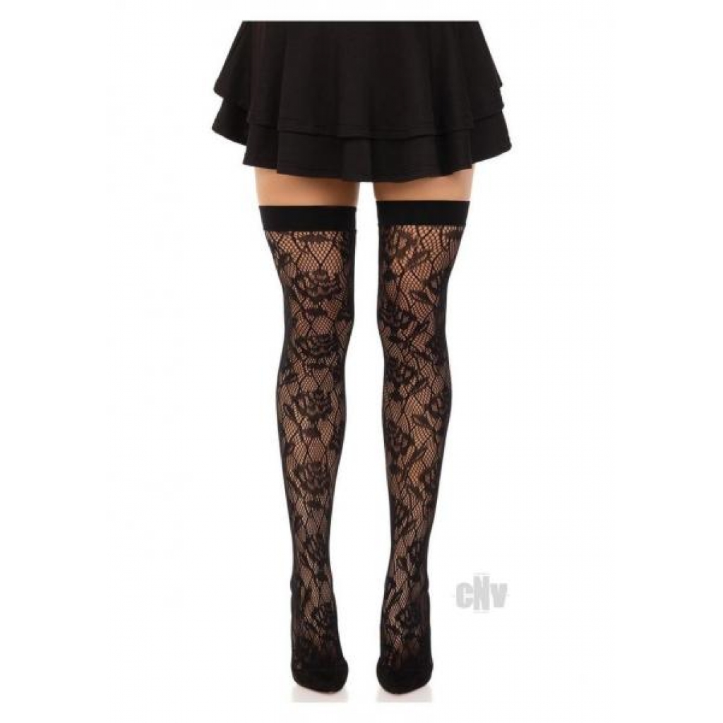 Wild Rose Net Thigh Highs - Black