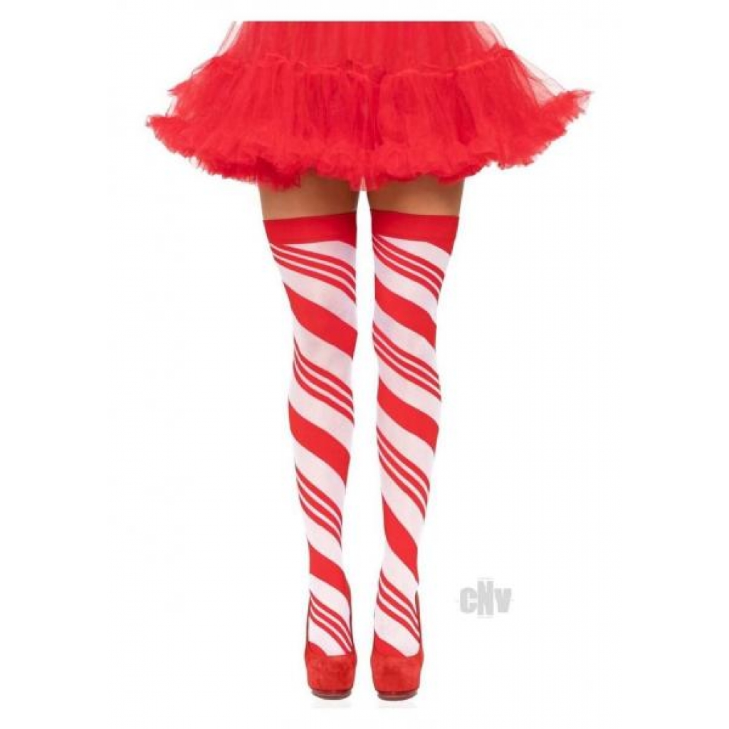 Spandex Candy Cane Thigh High Os Red/wht - Leg Avenue Inc.