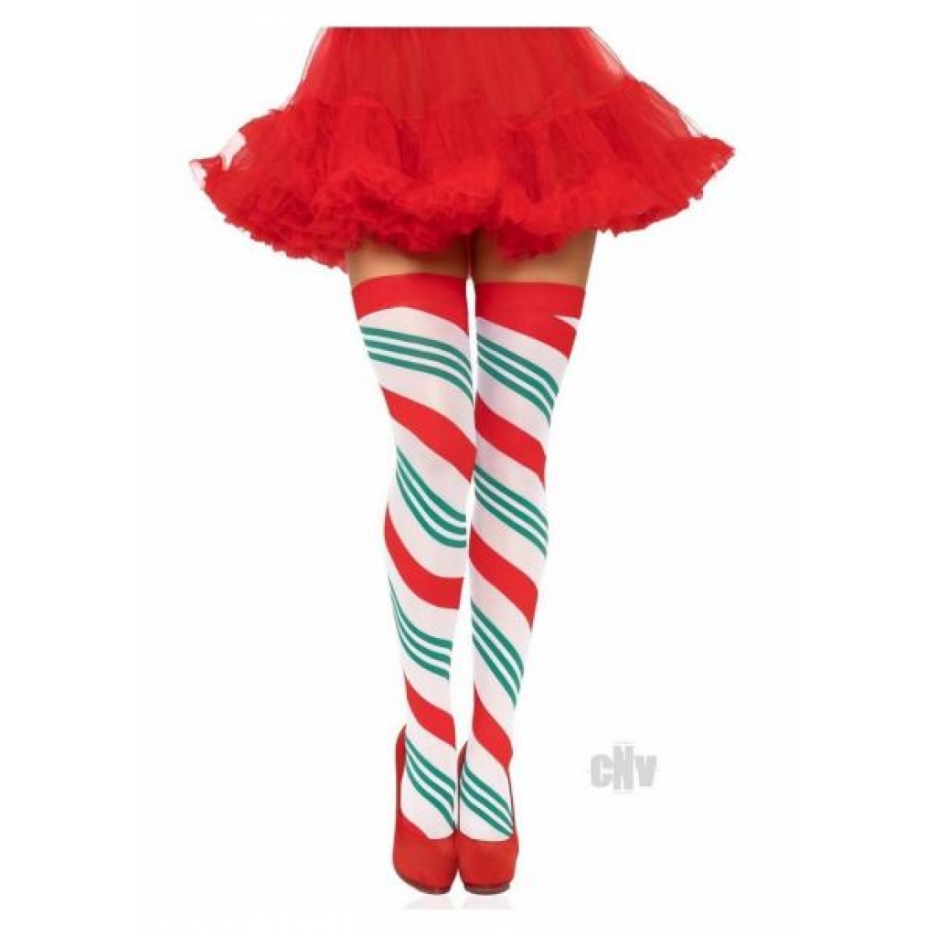 Holiday Ribbon Thigh High - O/S Red/White/Green