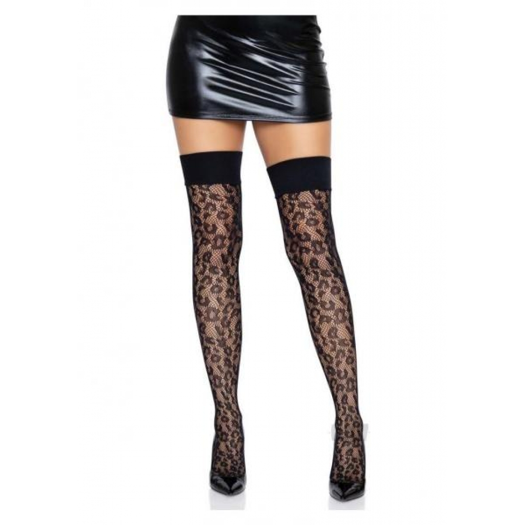 Leopard Net Thigh Wide Band Top Os Blk - Leg Avenue Inc.