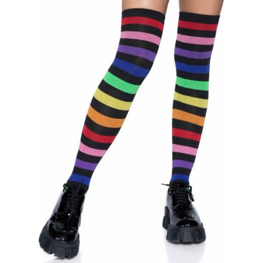 Acrylic Rainbow Thigh High Socks - O/S