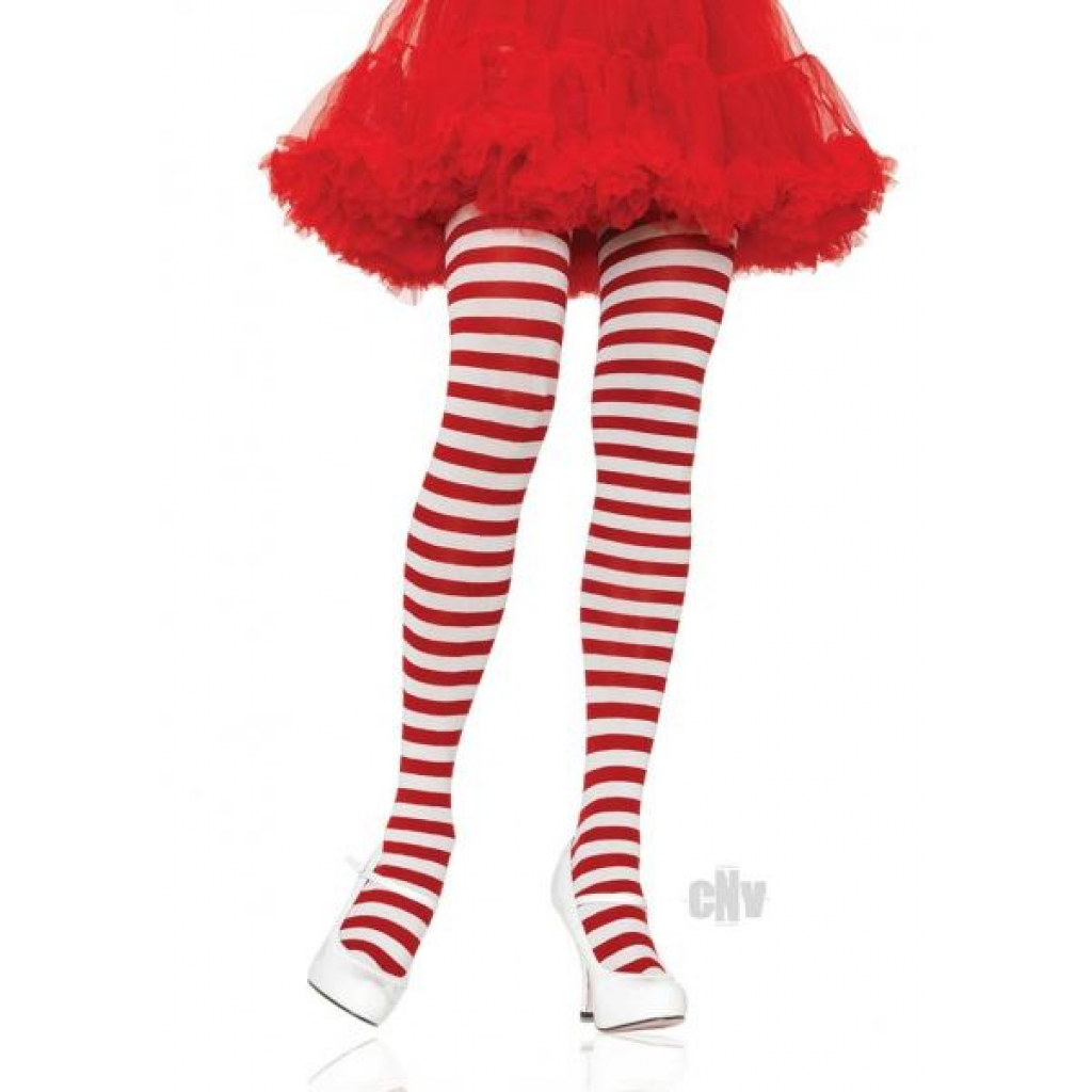 Striped Tights Plus - Playful White/Red Design