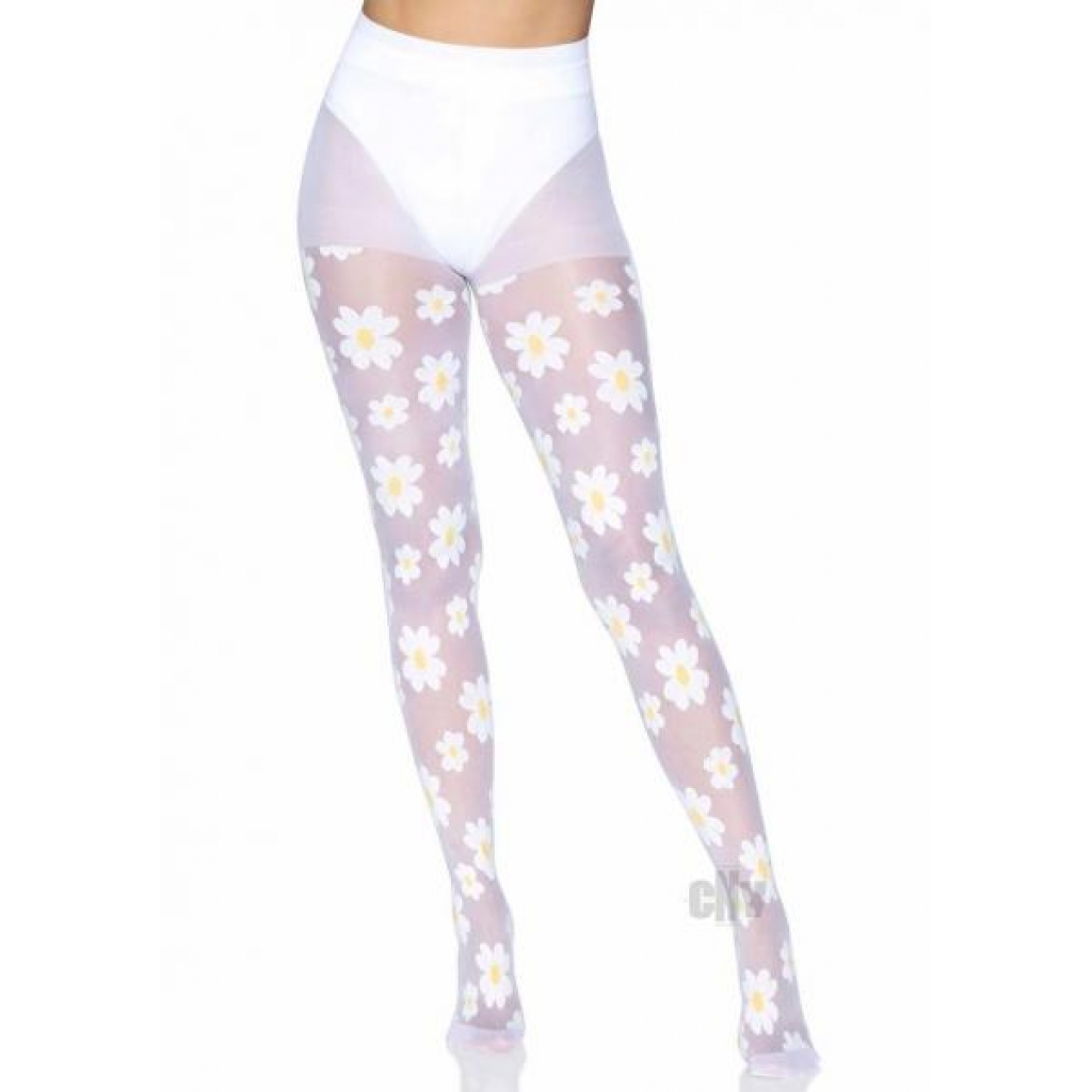 Daisy Nylon Sheer Tights - One Size White