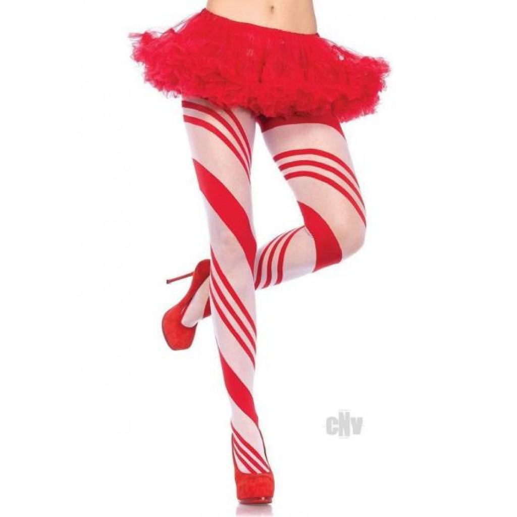 Spandex Candy Striped Sheer Hose - Red and White