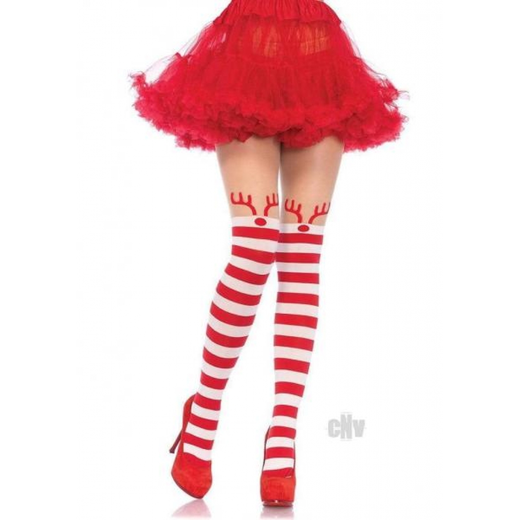 Rudolph Reindeer Stripe Thigh Os Red/wht - Leg Avenue Inc.