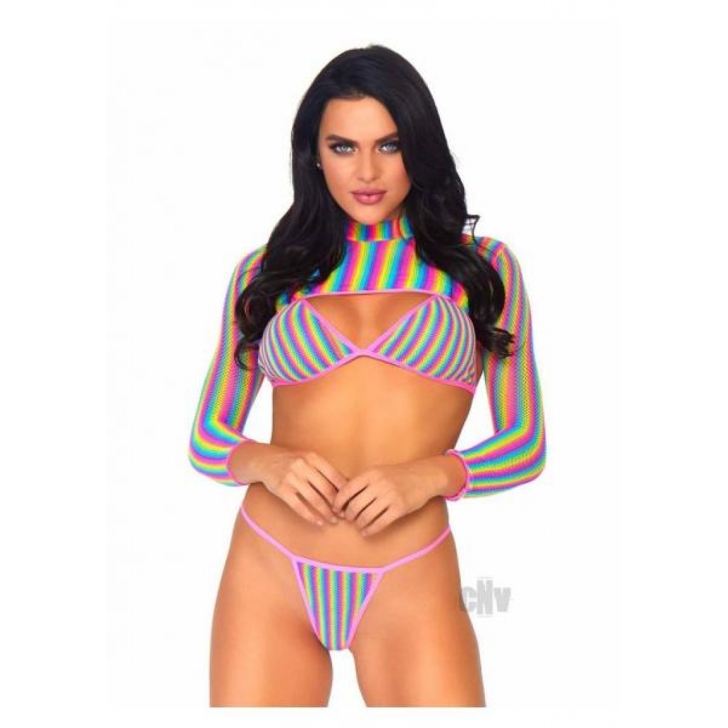 Rainbow Fishnet Bikini 3pc Set