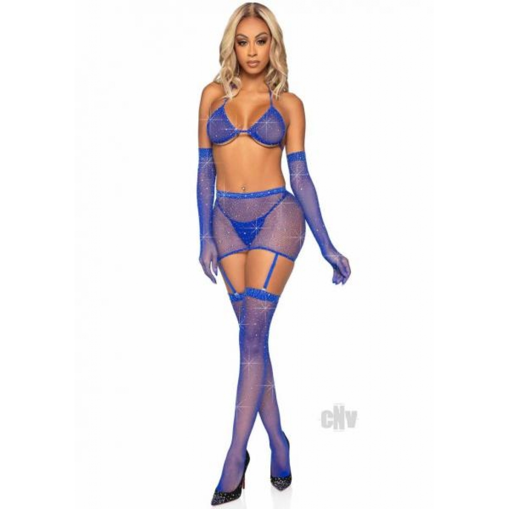 Rhinestone Garter/bikini 5pc Os Blue - Leg Avenue Inc.