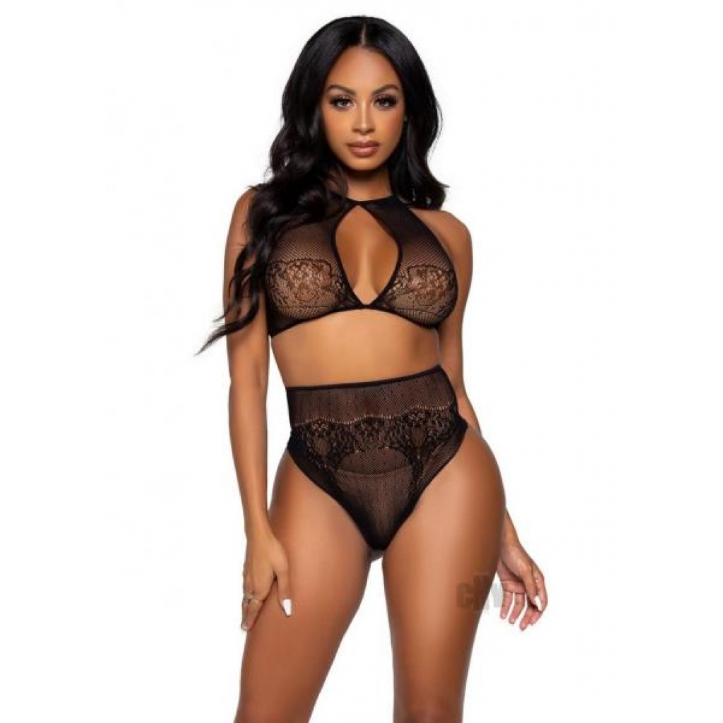 Dotted Net Halter/High Thong 2pc Set - Elegant Seduction