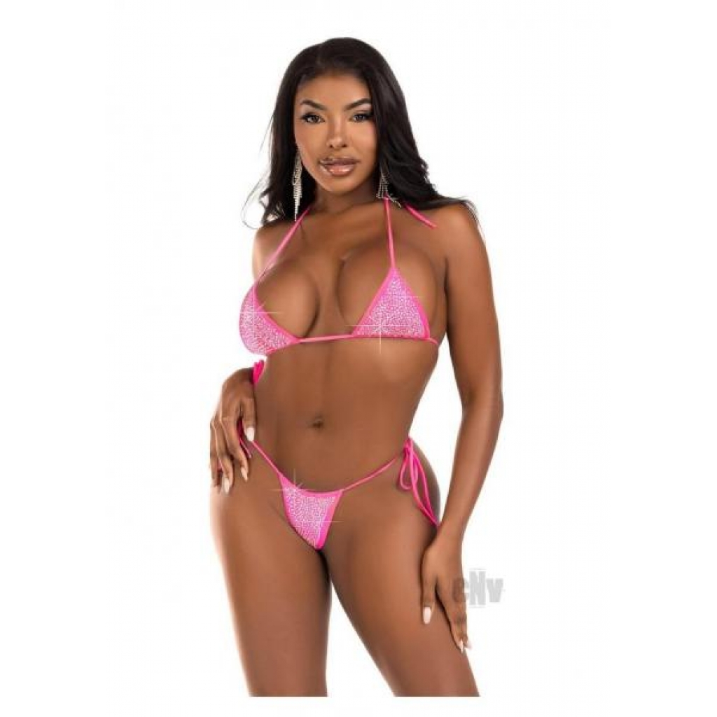 Rhine Bikini Top Side Tie Thong - Neon Pink O/S