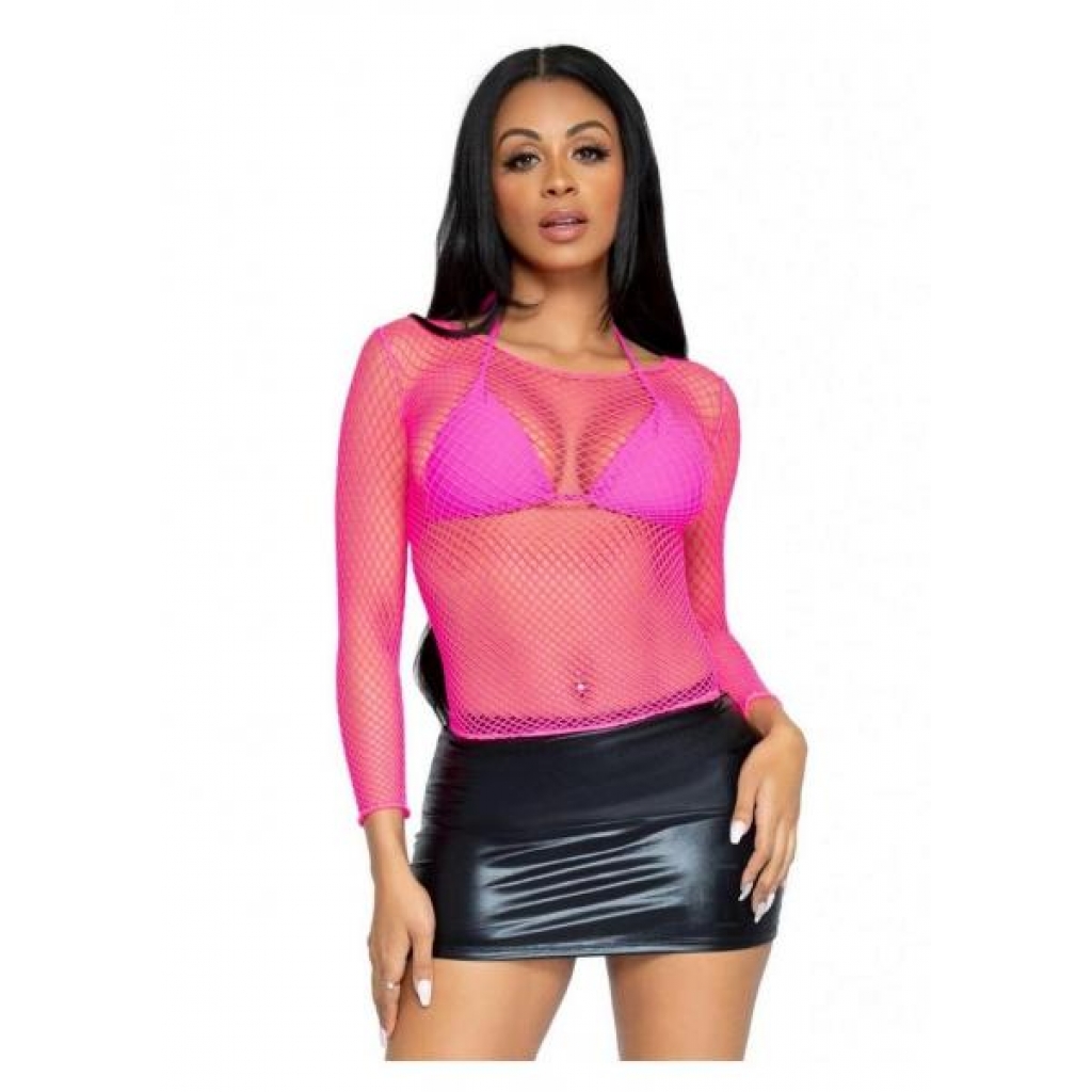 Neon Pink Spandex Long Sleeve Industrial Net Shirt