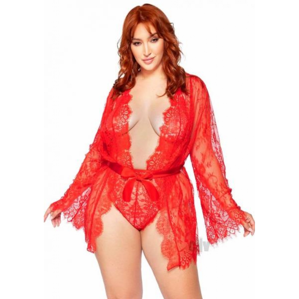 Floral Teddy Thong Robe 3pc 1x/2x Red - Leg Avenue Inc.