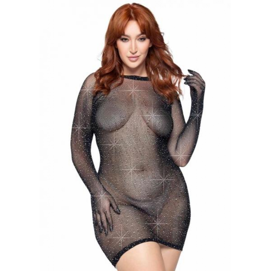 Rhinestone Fishnet Mini Dress 1x/2x Blk - Leg Avenue Inc.