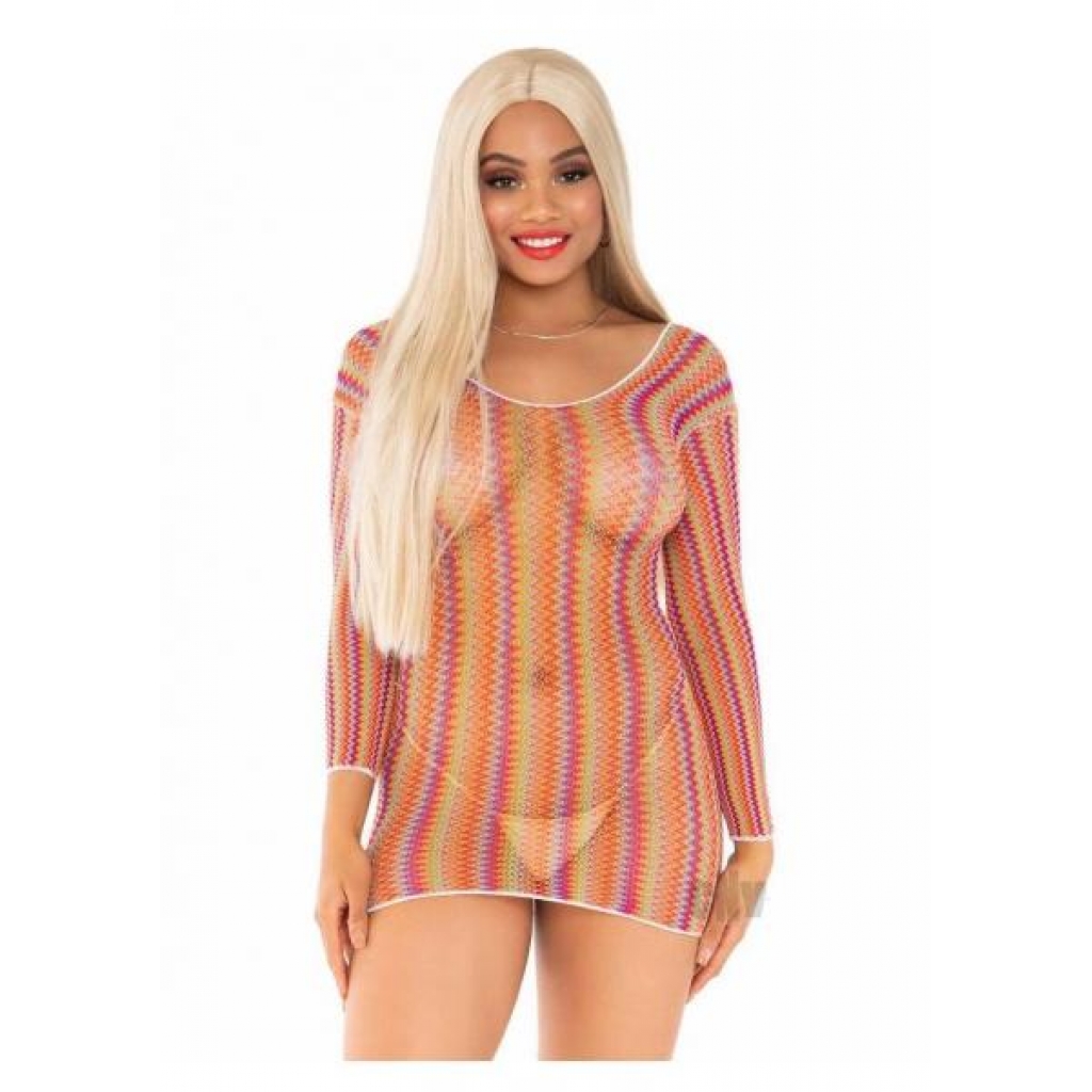 Zig Zag Rainbow Net Sleeve Mini Dress Os - Leg Avenue Inc.