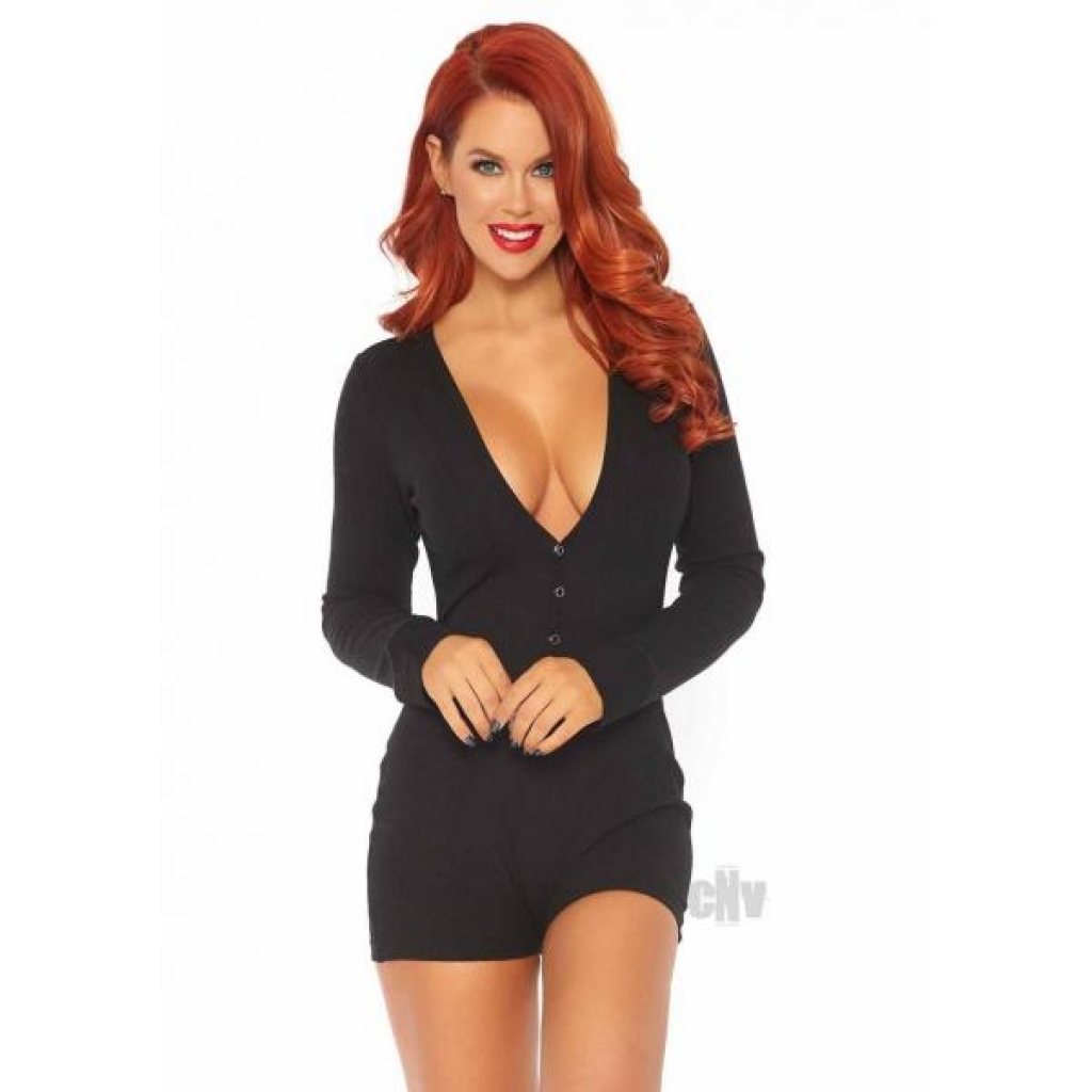 Brushed Romper Long John W/flap M/l Blk - Leg Avenue Inc.