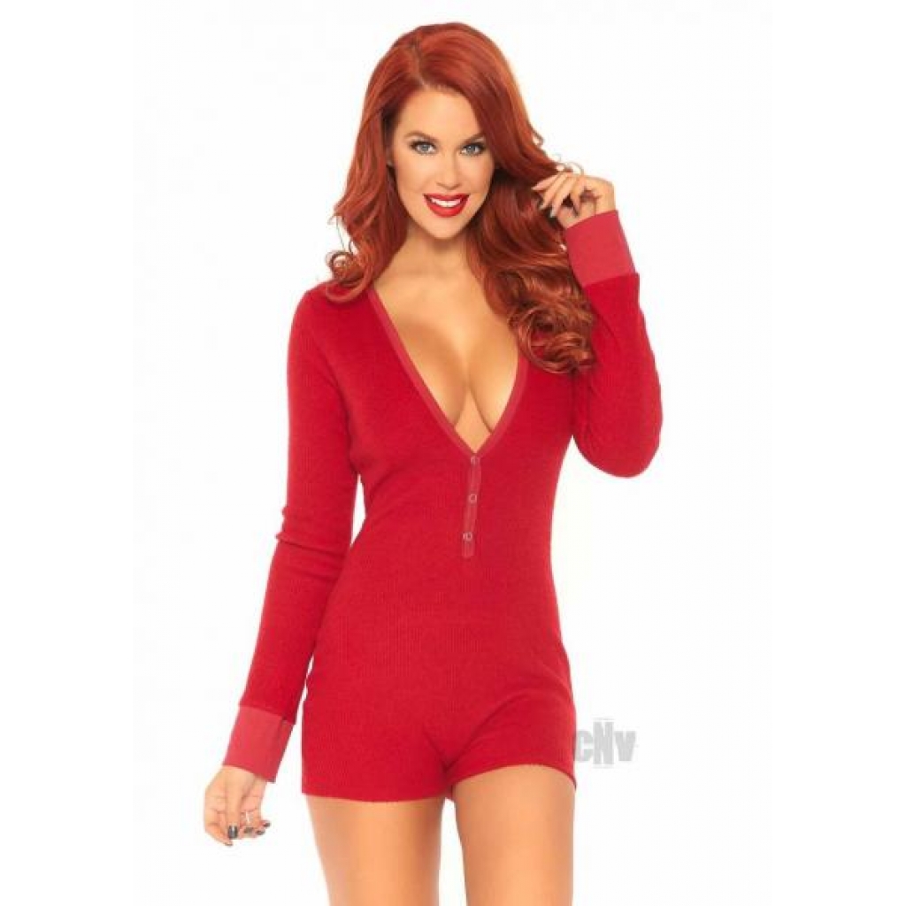 Brushed Romper Long John W/flap S/m Red - Leg Avenue Inc.