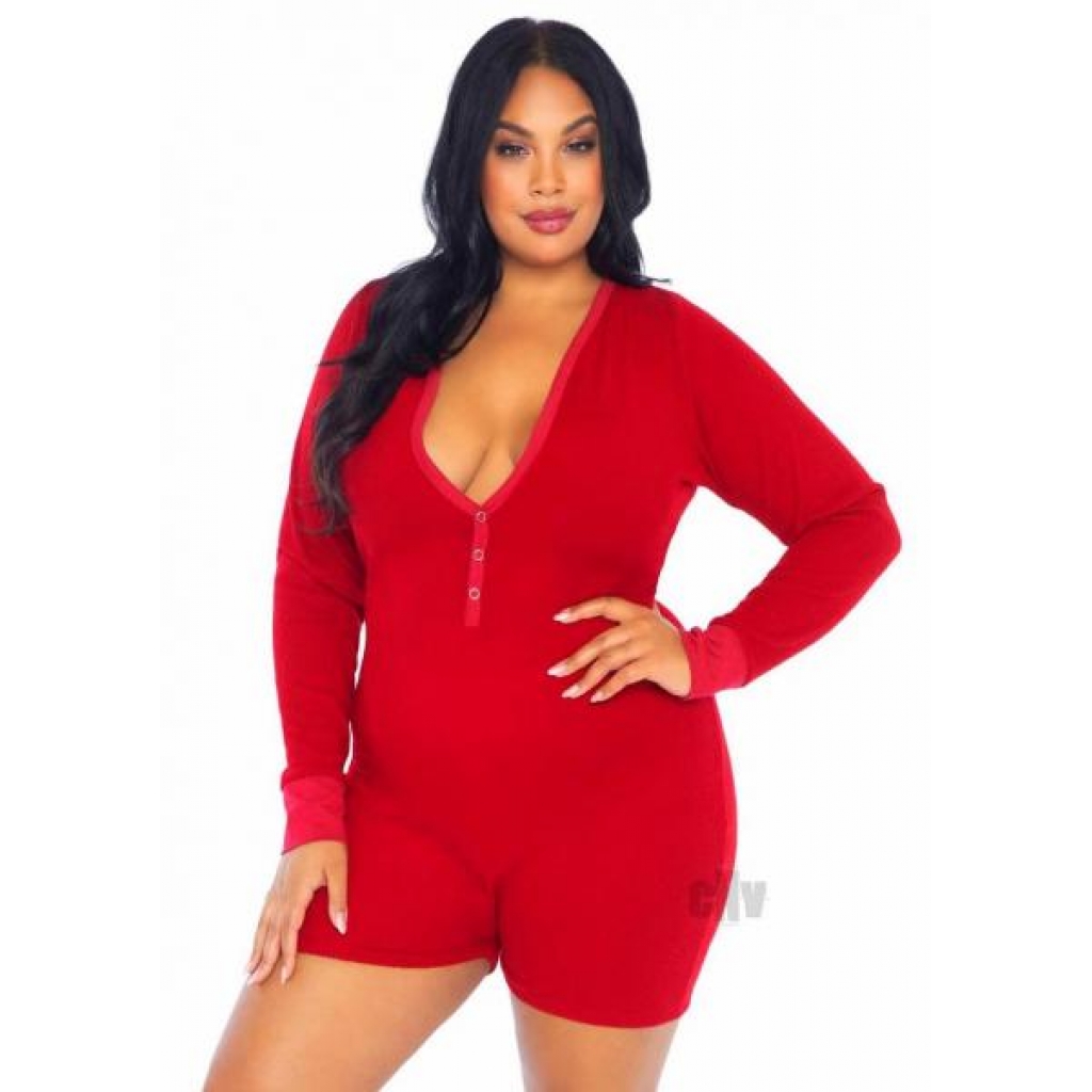 Brushed Romper Long John/flap 1x/2x Red - Leg Avenue Inc.