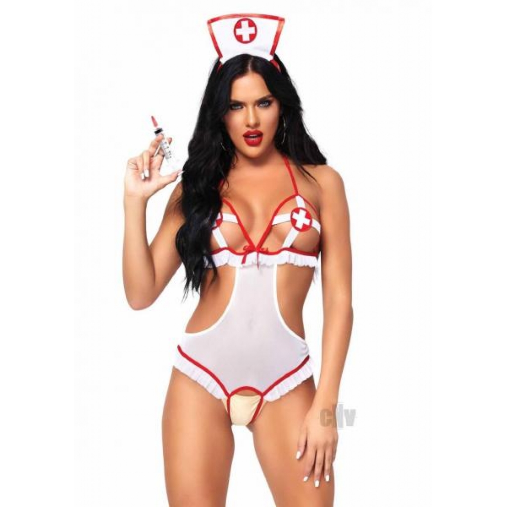 Naughty Nurse 2-Piece Costume - White/Red O/S