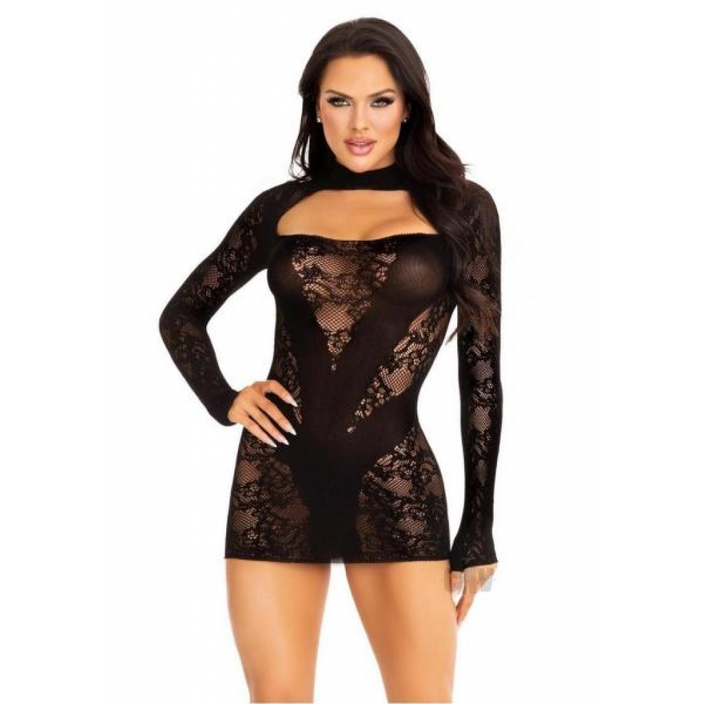 Lace Keyhole Mini Dress Gloves - Elegant Lingerie Set