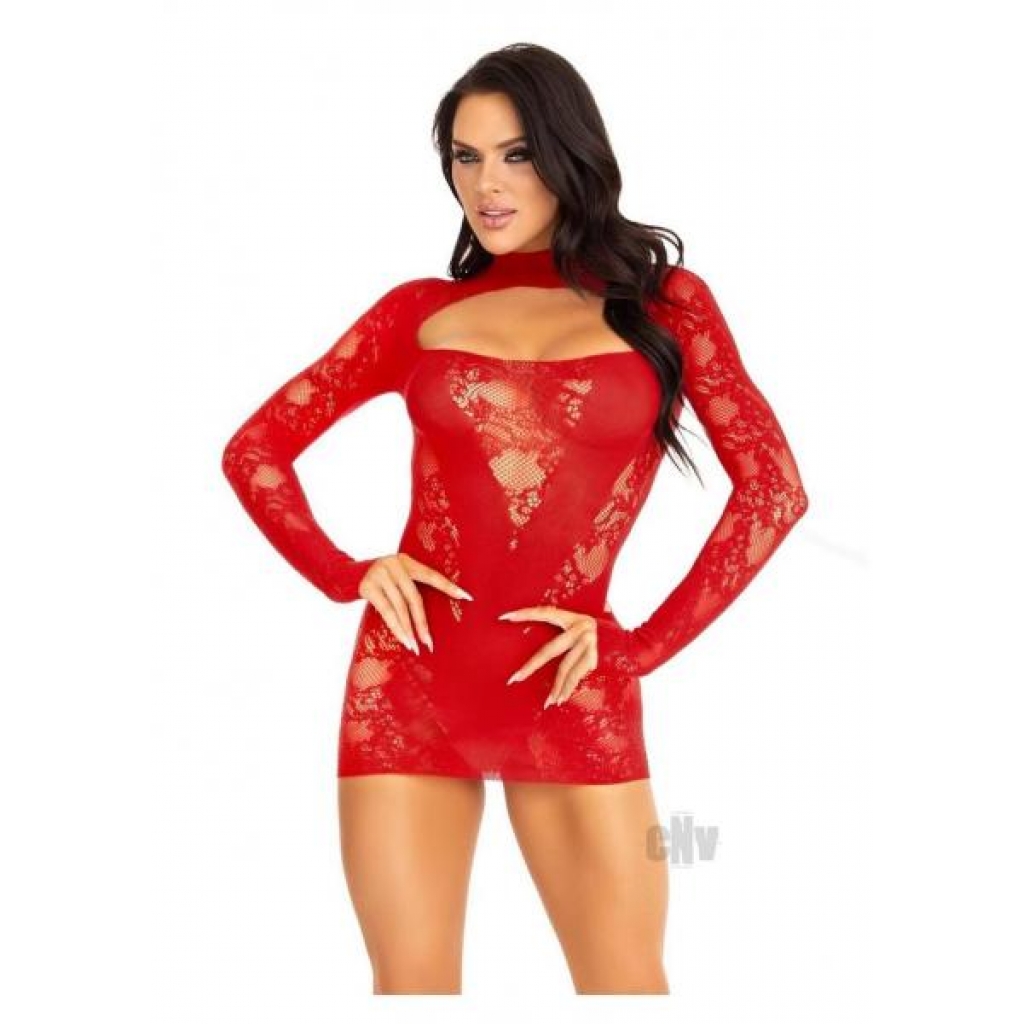 Lace Keyhole Mini Dress Gloves - Red