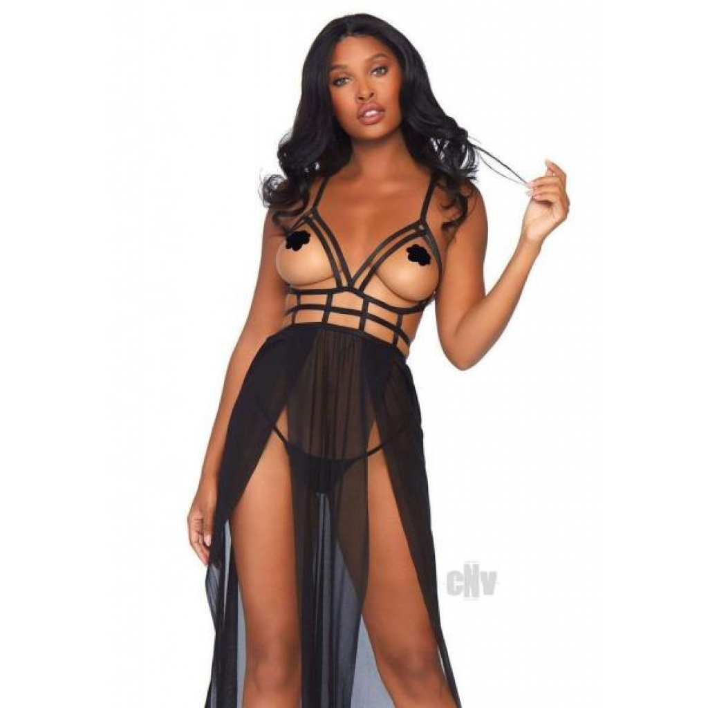 Cage Maxi Dress Gstring 2pc S/m Black - Leg Avenue Inc.