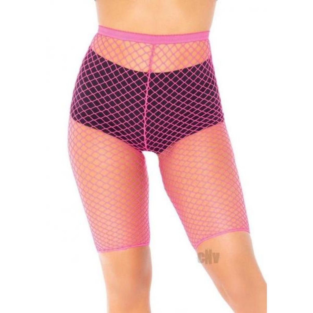 Industrial Net Biker Shorts: Edgy Neon Pink Fashion