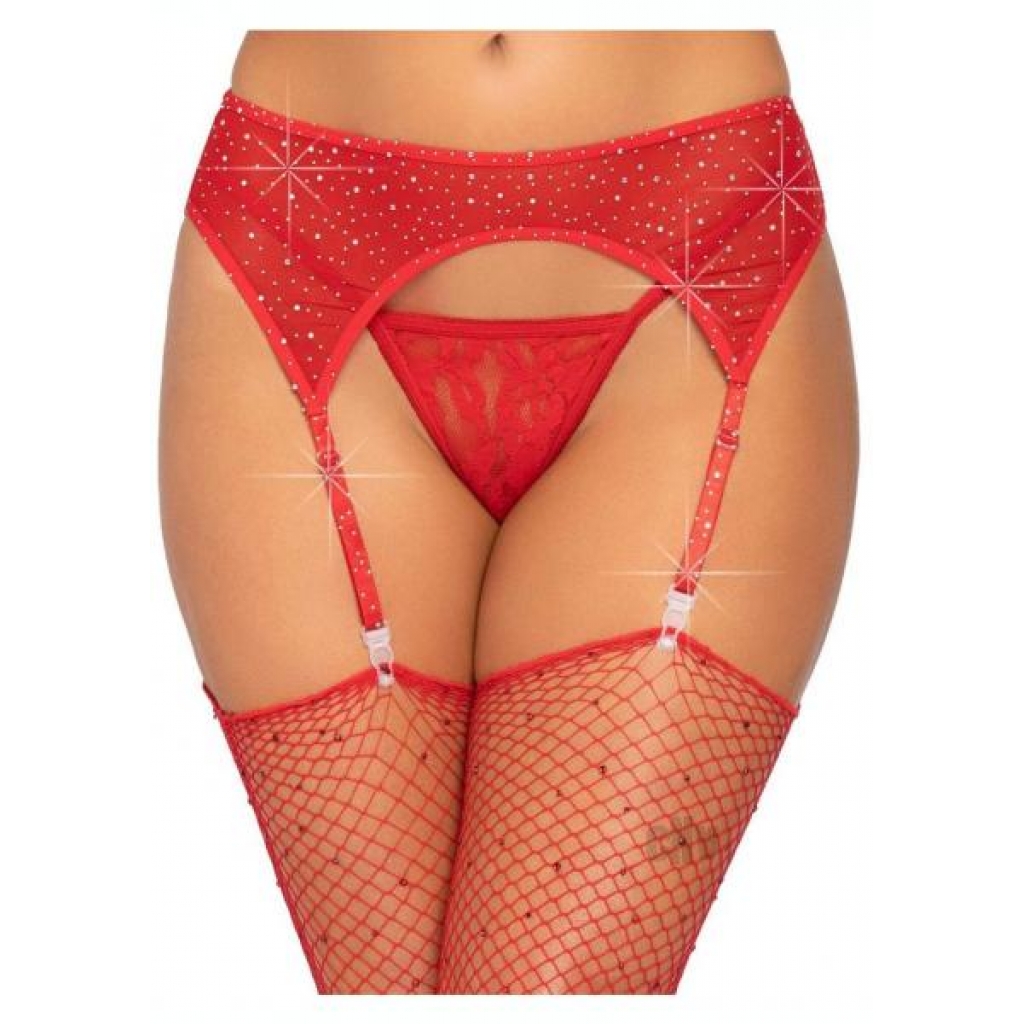 Stunning Red Rhinestone Garter Belt