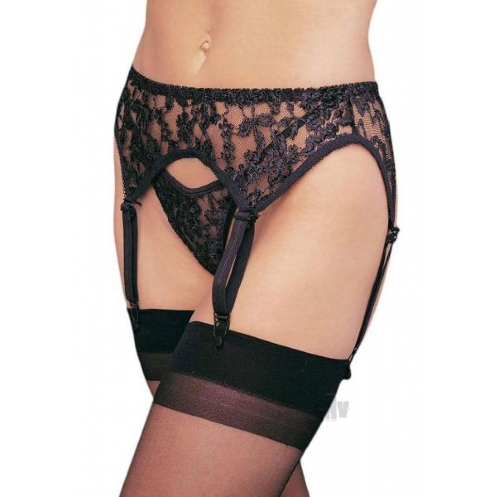 Lace Garter Thong 6pc Plus Black