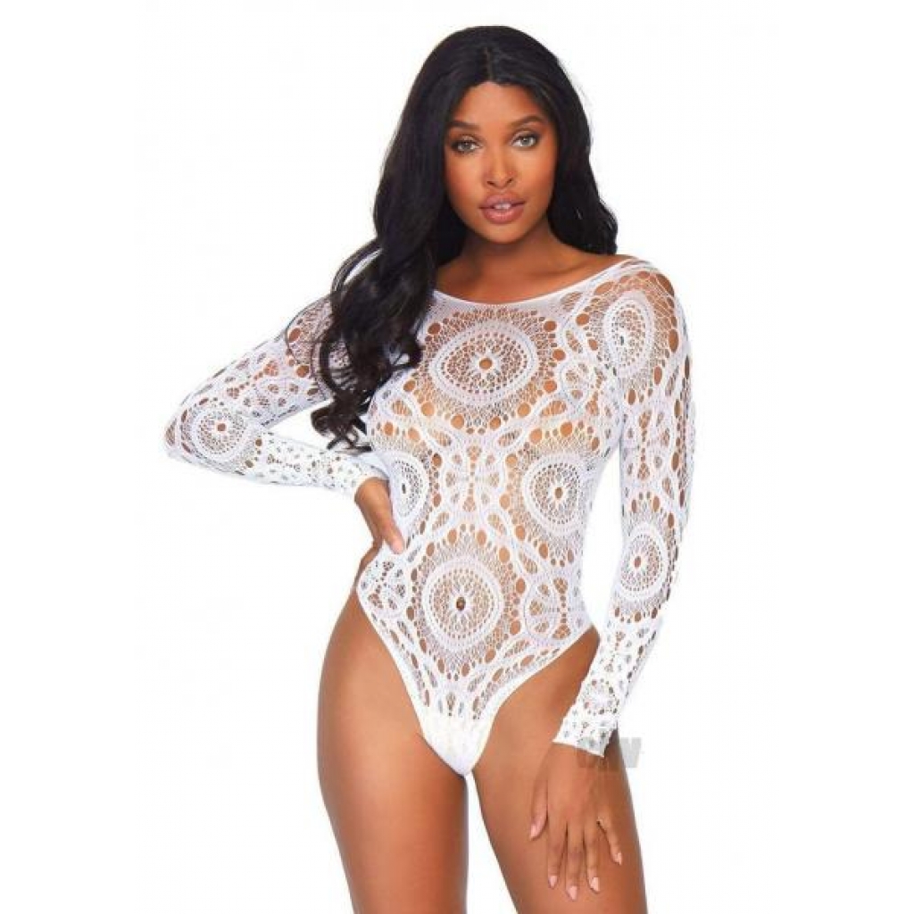 Crochet Lace Crotch Thong Teddy - M/L White