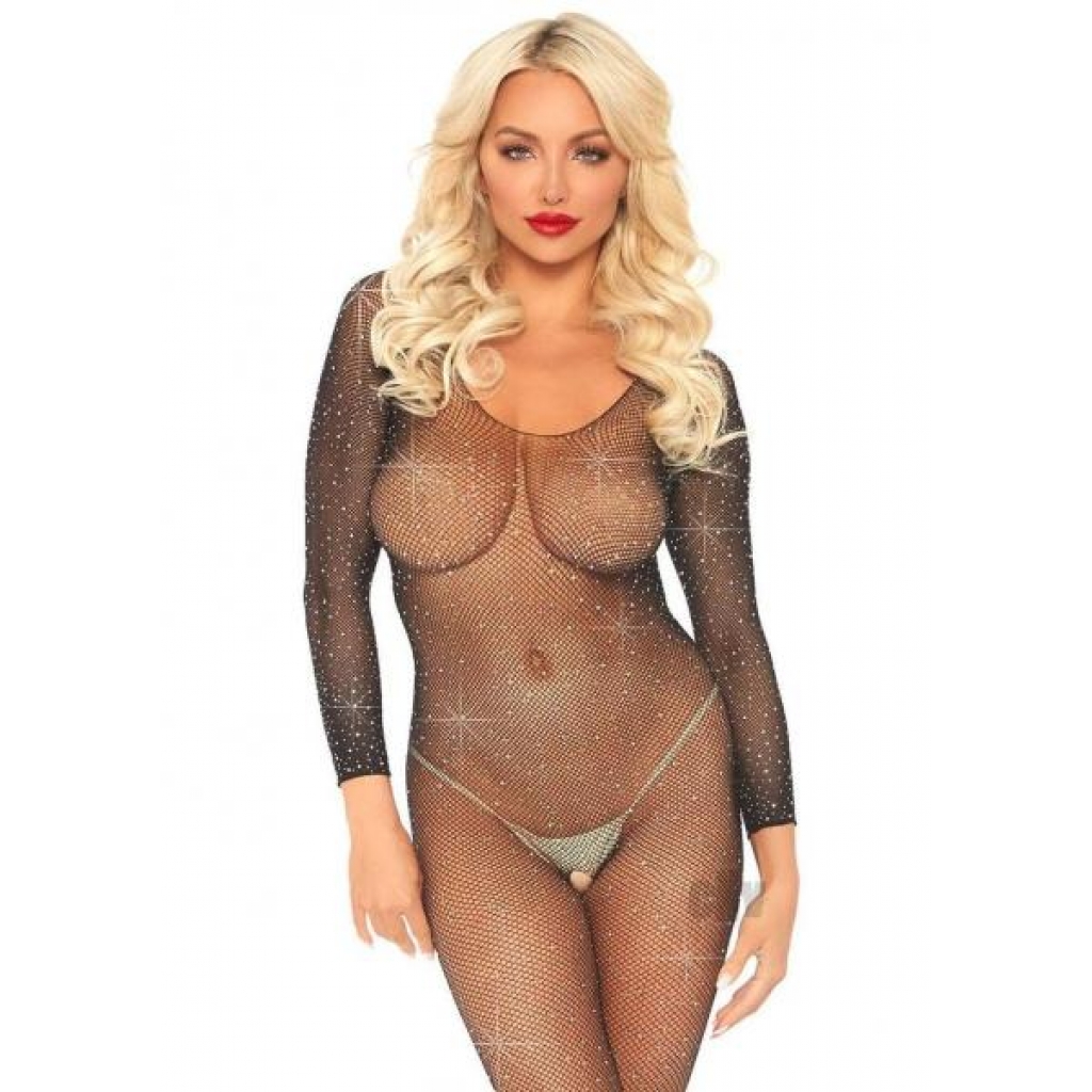 Crystalize Fishnet Sleeve Body - Black