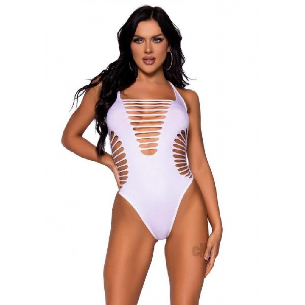 Seamless Shred Thong Bodysuit - One Size - White