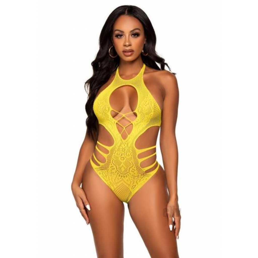 Seamless Lace Strappy Bodysuit Os Ylw - Leg Avenue Inc.