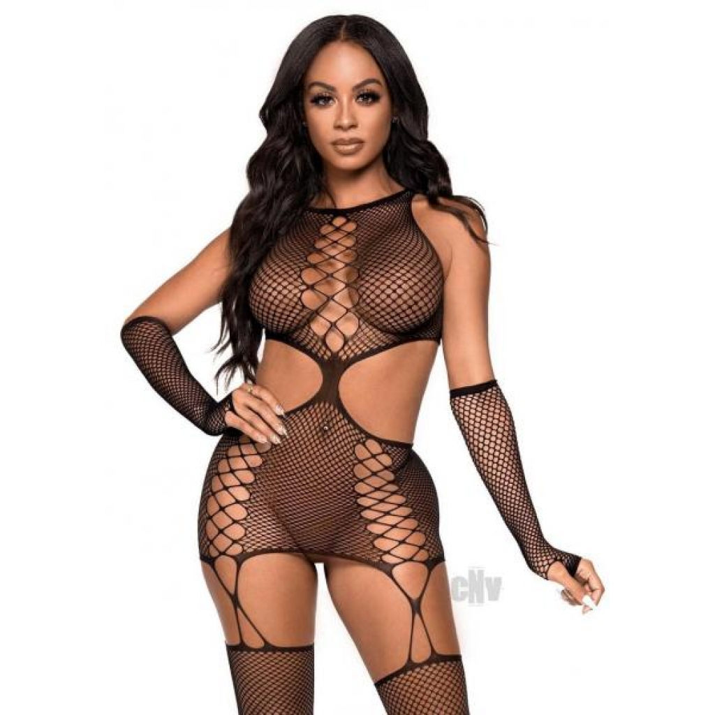 Net Cut Out Garter Dress 2pc Set - Seductive Style