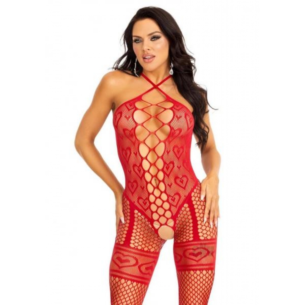 Heart Halter Bodystocking Garter Os Red - Leg Avenue Inc.