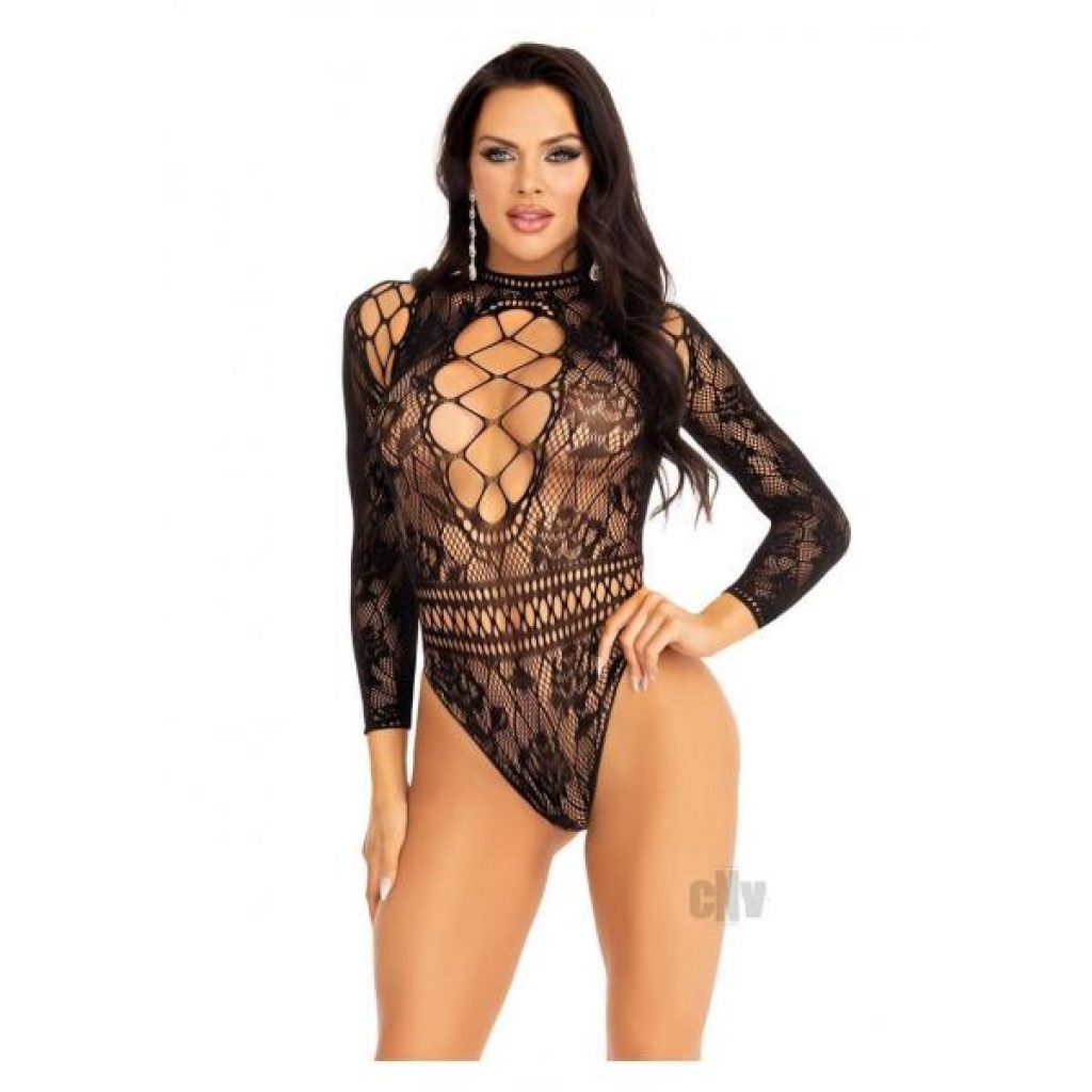 High Neck Lace Net Keyhole Suit - Seductive Charm