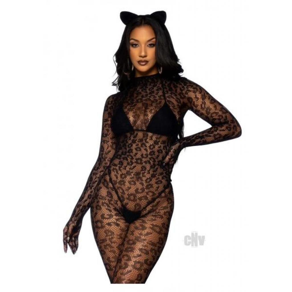 Seamless Leopard Glove Catsuit O/S - Black